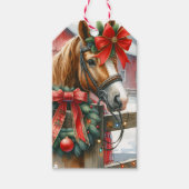 Étiquettes-cadeau Joli Cheval Brown dans Red Bow Noël (Devant)