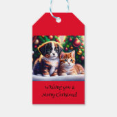 Étiquettes-cadeau Joli chiot et chat sous arbre de Noël coutume (Devant)