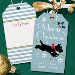 Étiquettes-cadeau Joli Christmas Scottie Chien Bleu Nom modifiable<br><div class="desc">Ajoutez un peu de charme fantaisiste à la saison des fêtes avec ces étiquettes cadeaux personnalisées amusantes. Un joyeux décor de Noël avec des flocons de neige, des saints et des étoiles, et un chien écossais portant un arc rouge, se baladant dans la neige ! Ce modèle modifiable comprend votre...</div>