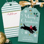 Étiquettes-cadeau Joli Christmas Scottie Chien Turquoise Nom modifia<br><div class="desc">Ajoutez un peu de charme fantaisiste à la saison des fêtes avec ces étiquettes cadeaux personnalisées amusantes. Un joyeux décor de Noël avec des flocons de neige, des saints et des étoiles, et un chien écossais portant un arc rouge, se baladant dans la neige ! Ce modèle modifiable comprend votre...</div>