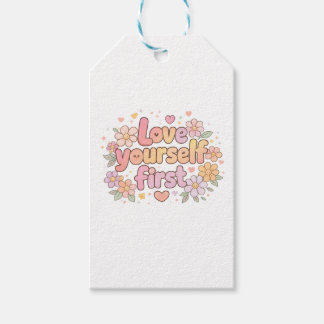 Étiquettes-cadeau Joli design de citation florale "Aime-toi" | Esthé