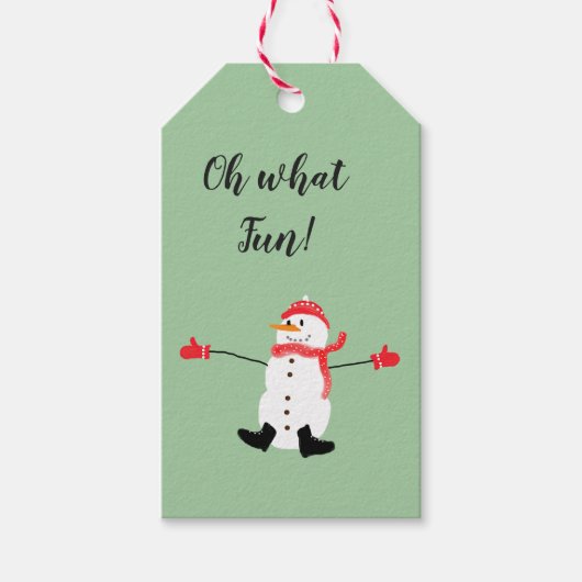Étiquettes-cadeau Joli Dessin Snowman Oh What Fun Sage Green (Devant)