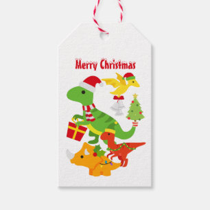 Étiquettes-cadeau Joli dinosaure de Noël Enfants Blanc