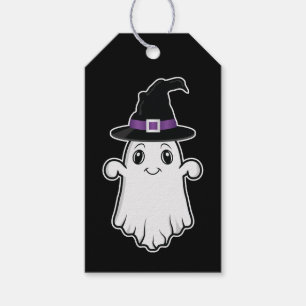 Étiquettes-cadeau Joli Fantôme Avec Casquette De Sorcière Halloween 