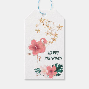Étiquettes-cadeau Joli Flamant rose rose Floral Anniversaire