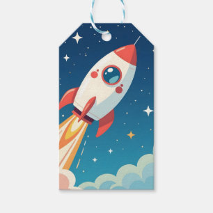 Étiquettes-cadeau Joli fusée spatiale qui décolle