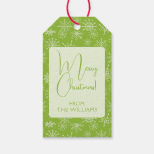 Étiquettes-cadeau Joli Green White Snowflakes Noël