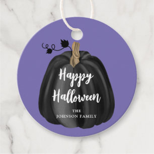 Étiquettes Cadeau Joli Halloween Citrouille de script mou violet