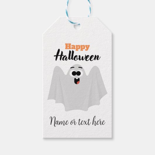 Étiquettes-cadeau Joli Halloween Ghost Kawaii Nom ou texte (Devant)