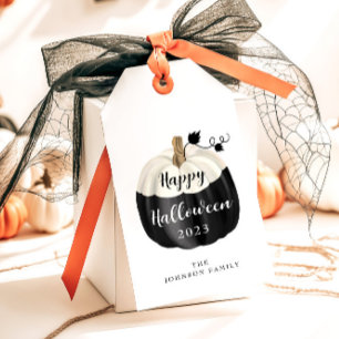Étiquettes-cadeau Joli Halloween Noir Et Blanc Citrouille