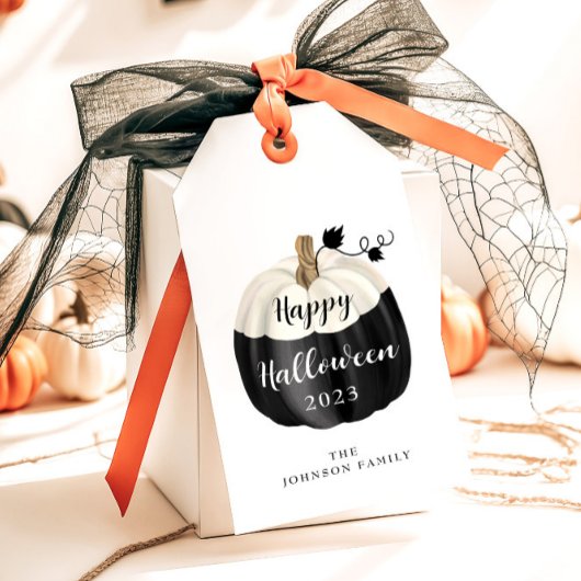 Étiquettes-cadeau Joli Halloween Noir Et Blanc Citrouille