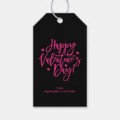 Étiquettes-cadeau Joli Heureuse Sainte-Valentin de script noir rose (Devant)
