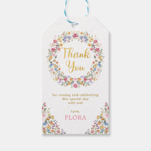 Étiquettes-cadeau Joli Jardin Fleur sauvage Wreath Girls 1er anniver