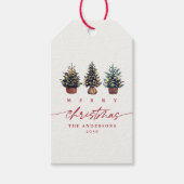 Étiquettes-cadeau Joli Joyeux Noël Aquarelle Arbre rouge Script (Devant)