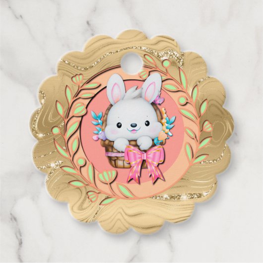 Étiquettes Cadeau Joli lapin de Pâques assis dans le panier (Devant)