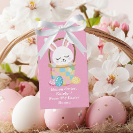 Étiquettes-cadeau Joli lapin de Pâques rose Personnalisé Enfants