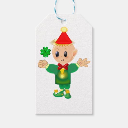 Étiquettes-cadeau Joli leprechaun de chance avec trèfle (Devant)
