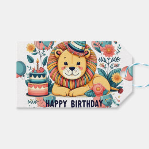 Étiquettes-cadeau Joli Lion Chapeau de Fête d'Anniversaire Ballon