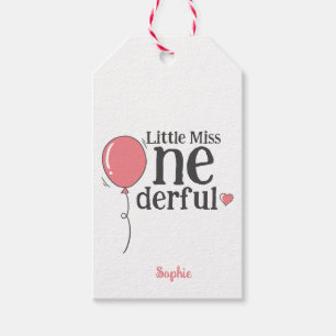 Étiquettes-cadeau Joli Miss Onederful Pink Balloon personnalisé