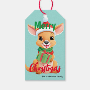 Étiquettes-cadeau Joli Noël Baby Kangaroo Père Noël Scarf