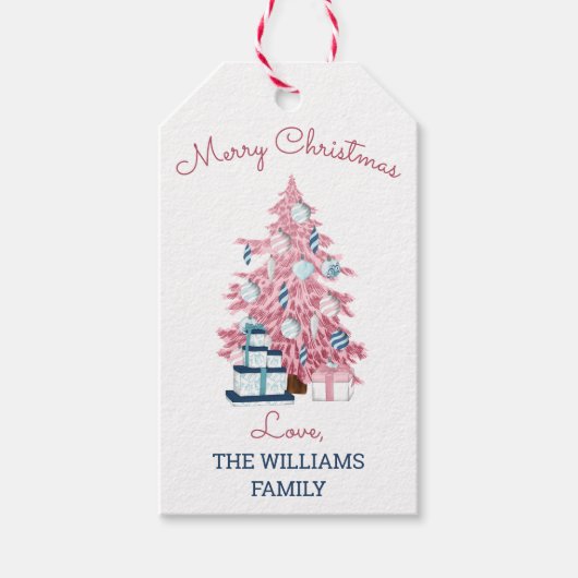 Étiquettes-cadeau Joli Noël Rose Arbre Retro Vacances (Devant)