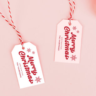 Étiquettes-cadeau Joli Noël rose rouge