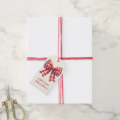 Étiquettes-cadeau Joli nœud à carreaux rouge et crème (Avec de la ficelle)