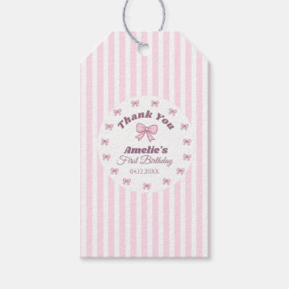 Étiquettes-cadeau Joli Nœud Rose Premier Anniversaire