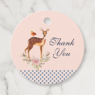 Étiquettes Cadeau Joli pape Brown avec oiseaux et Merci Rose