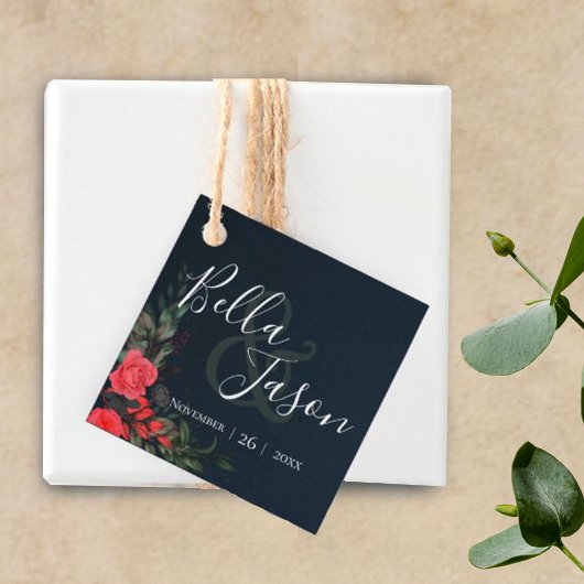 Étiquettes Cadeau Joli Peach Grey Floral Script Typographie Mariage