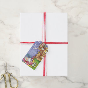 Étiquettes-cadeau Joli Père Noël de dessin animé de Noël traîneau re