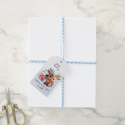 Étiquettes-cadeau Joli Père Noël Reindeer Snowflake personnalisé Noë (Avec de laficelle)