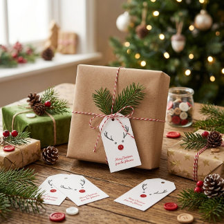 Étiquettes-cadeau Joli renne bouton nez rouge Noël Favori Cadeau