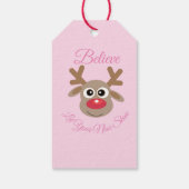 Étiquettes-cadeau Joli renne de Noël rose Nom de script Girly (Dos)