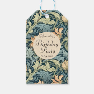 Étiquettes-cadeau Joli rétro floral Anniversaire Artistique Bleu