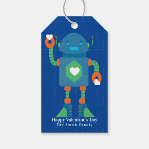 Étiquettes-cadeau Joli Robot Joyeuse Saint-Valentin Bleu