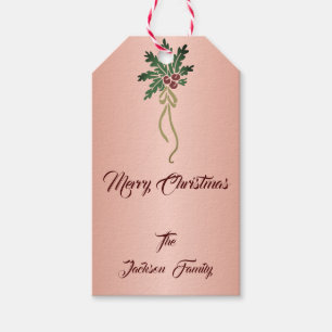 Étiquettes-cadeau Joli Rose Gold Effet Mistletoe Nom personnalisé No