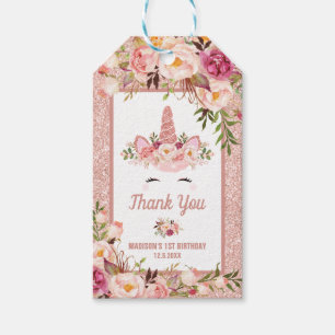Étiquettes-cadeau Joli Rose Gold Unicorn Anniversaire Fête Faveurs