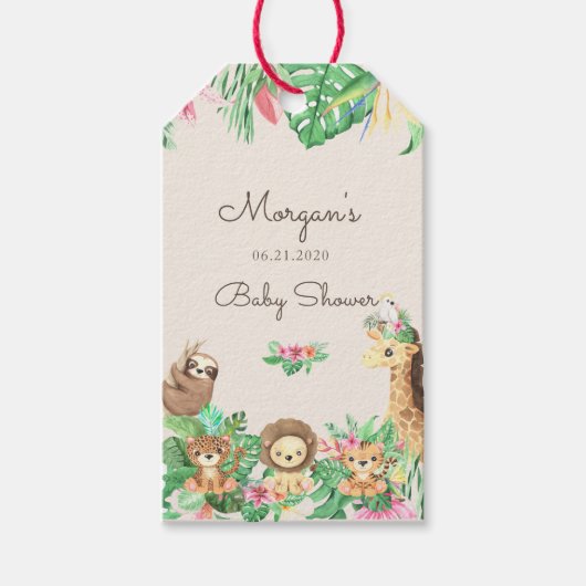Étiquettes-cadeau Joli Safari Animaux Baby shower Monogramme (Devant)