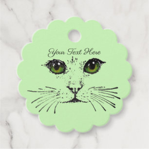 Étiquettes Cadeau Joli visage de chat noir dessin brillant yeux vert