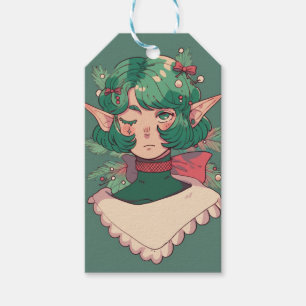 Étiquettes-cadeau Joli Wink Noël Saison de Noël Elf Anime Girl