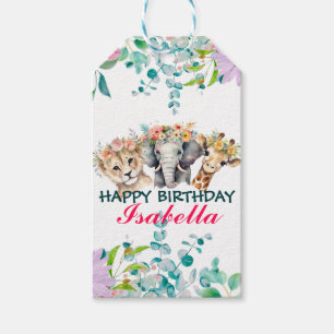 Étiquettes-cadeau Joli zoo floral jungle Animaux Anniversaire Bienve
