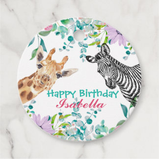 Étiquettes Cadeau joli zoo Giraffe animaux jungle Floral Anniversair