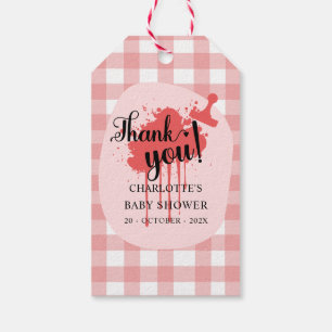 Étiquettes-cadeau Jolie Baby Shower Rouge Gingham Pastel