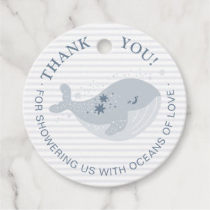 Étiquettes Cadeau Jolie baleine Dusty Blue Stripes Baby shower garço