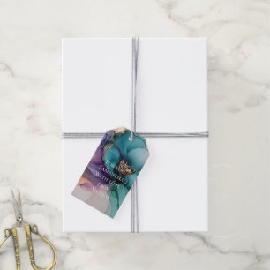 Étiquettes-cadeau Jolie bleu aqua violet or floral