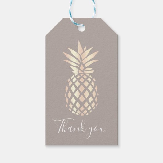 Étiquettes-cadeau Jolie élégante cuivre rose or ananas & gris (Devant)