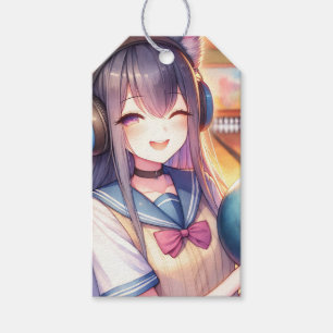Étiquettes-cadeau Jolie fille Anime à Bowling fête d'anniversaire
