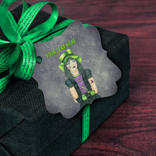 Étiquettes Cadeau Jolie fille gothique chapeau vert tatouages gris f