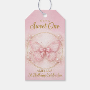 Étiquettes-cadeau Jolie Fille Papillon Rose 1er Anniversaire